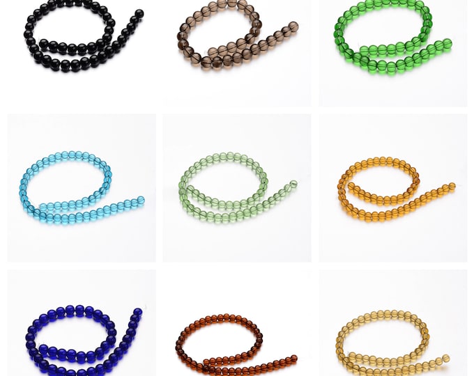 1 Strand 8mm Choice of Color Transparent Glass Beads  (A418-19a-d)