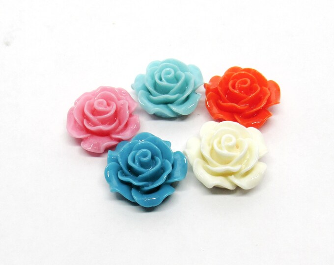 10 Pcs 20x10mm Choice of Color Resin Flatback Rose Flower Cabochons (A16k-p)