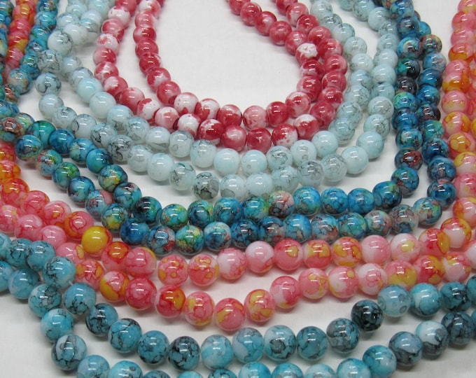 Choice of Color 1 Strand Baking Painted 8mm Round Swirl Glass Beads (A516a-c/517a/b)(10/25)
