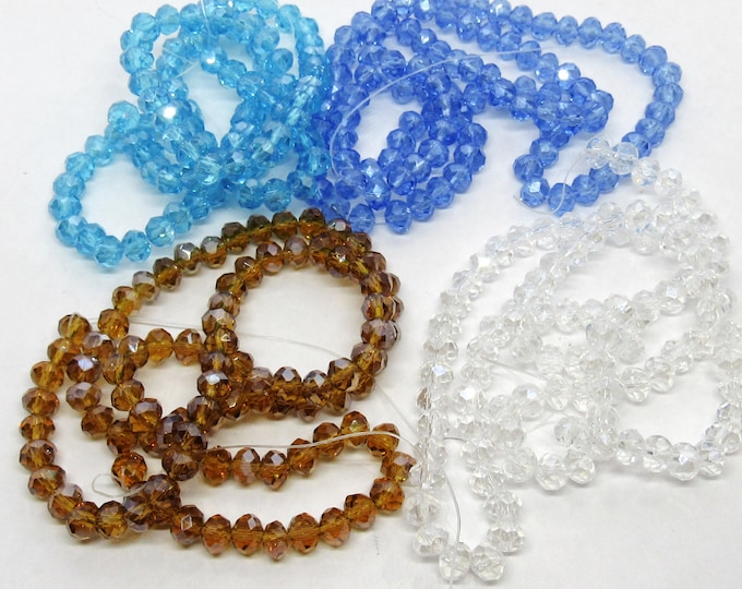 1 Strand 6x4mm Choice of Color  Pearl Luster Plated Faceted Glass Rondelle Beads (A10b-e)