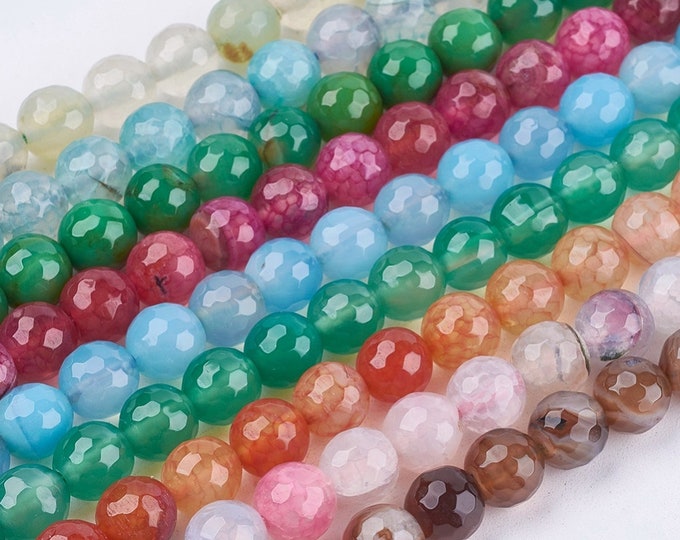 Choice of 1 Strand 8mm Faceted Round Agate Gemstone Beads (A273f1-5)