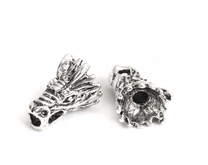 5 Antique Silver 15x10mm Alloy Dragon Head Beads  (A269b)