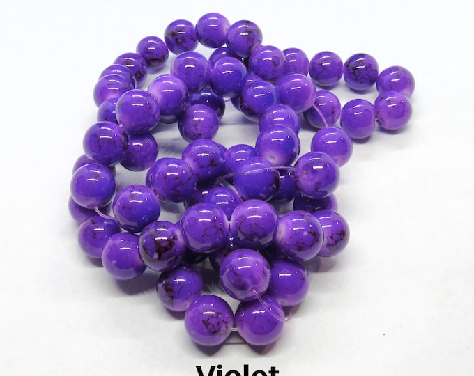 1 Strand 12mm Round Mottled Glass Beads -Violet  (A50a)