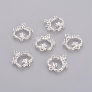 20 Silver Tone 1 to 5 Filigree Heart Chandelier Links 21.5x19.5mm (A255d)