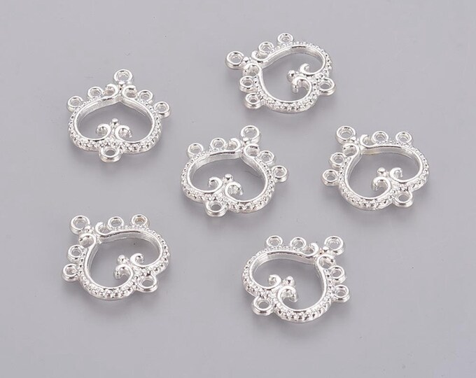 20 Silver Tone 1 to 5 Filigree Heart Chandelier Links 21.5x19.5mm (A255d)