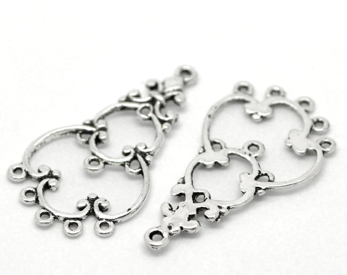 20 Antique Silver 1 to 5  Filigree Teardrop Chandelier Links 35x19mm (A221j)