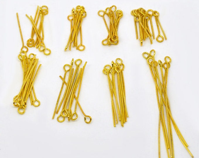 800 Assorted Sized Gold Plated Alloy Eye Pins (5/8" - 2")  (A2a)