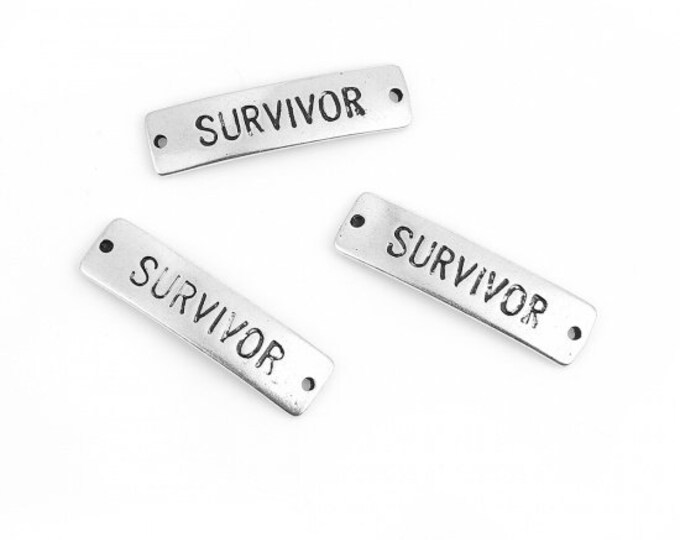 5 Silver Tone Rectangular Word Connector Links W/"Survivor" 34x9mm (A351b)