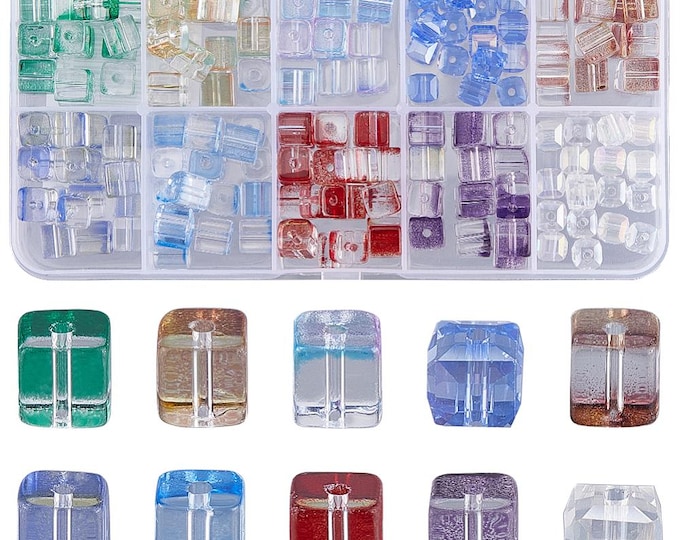 10 Colors Two Tone Transparent Glass Cube Beads 5~6x5~6x5~7mm (A512a