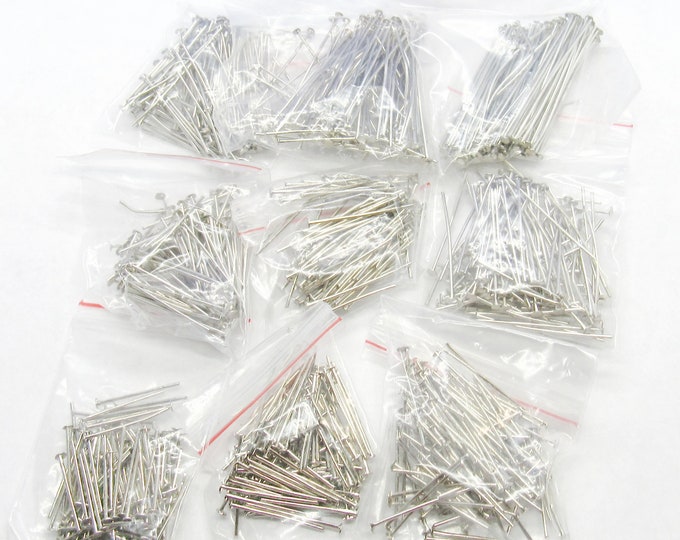 800 Assorted Sized Silver Tone Alloy Eye Pins (5/8" - 2") 21G (A152d/bu)
