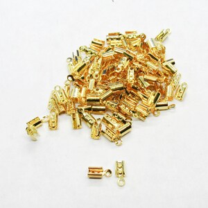 100 Gold Plated Copper Crimp w/Loop 7x3mm Cord Ends  (A143f)