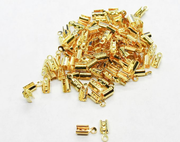100 Gold Plated Copper Crimp w/Loop 7x3mm Cord Ends  (A143f)