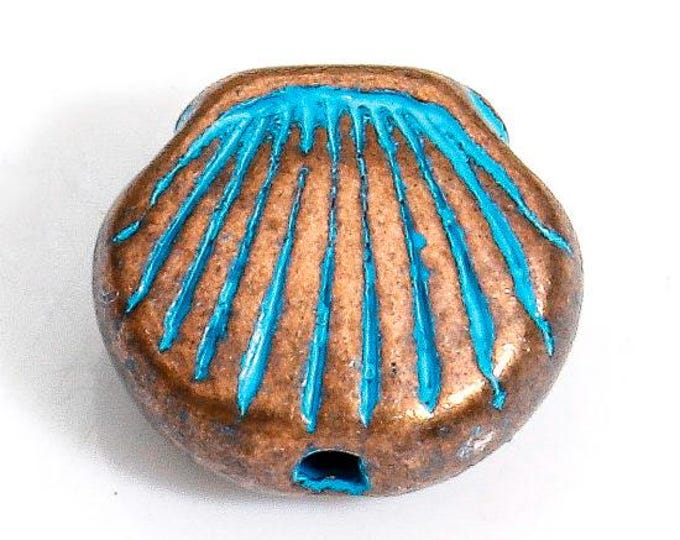 15 Red Copper Tone w/Patina Alloy 9x8mm Clam Shell Spacer Beads (A488a)