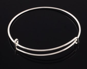 5 Silver Plated Iron Expandable Charm Bangle Bracelets 65mm(7.5")  (A239b)