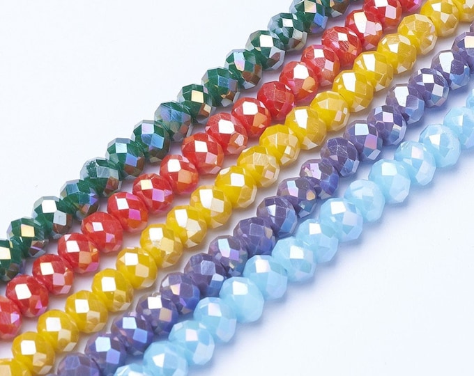 Choice of Color 1 Strand 6x5mm Opaque AB Plated Faceted Glass Rondelle Beads (A237m-q)