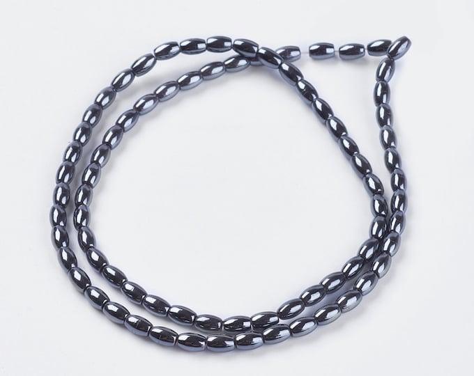 1 Str Grade A 3x5mm Oval Non-magnetic Synthetic Hematite Beads Dark Gray (A282e)