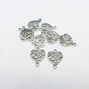 Antique Silver Filigree Heart Design Connector Links 19x15mm