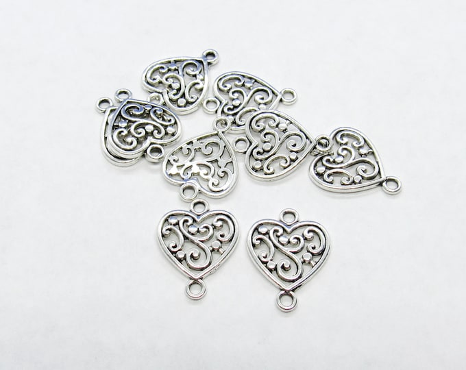 Antique Silver Filigree Heart Design Connector Links 19x15mm