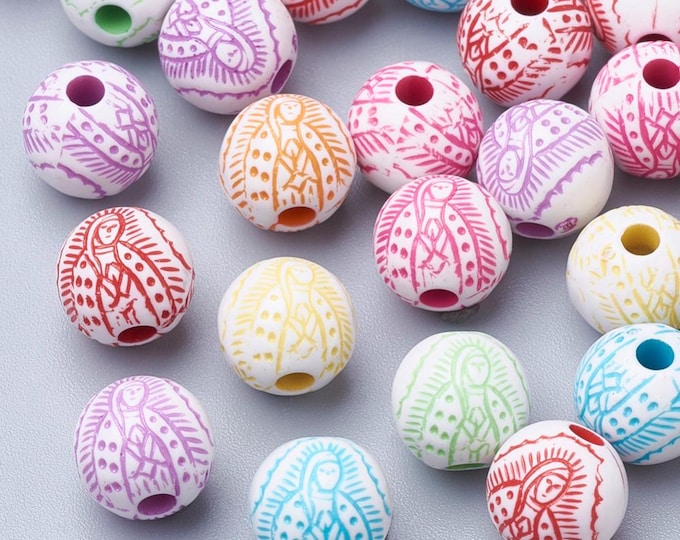 100Pcs 8mm Round Virgin Mary Acrylic Beads (A495b/bu4)