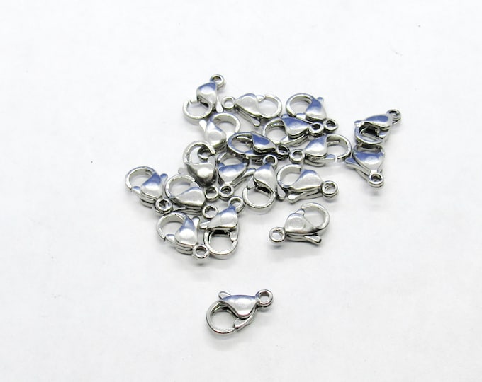 10 (304) Stainless Steel Silver Tone Alloy Lobster Claw Clasps 11x7mm (A216o)