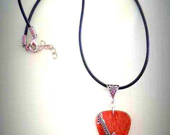 guitar pick, plectrum wooden and his guitar pendant necklace