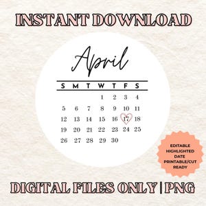 APRIL 2026 Calendar PNG| Round Shape, Edible Prints (Digital Download)