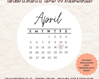 Calendario de abril de 2026 en formato PNG/redondo, impresiones comestibles (descarga digital)