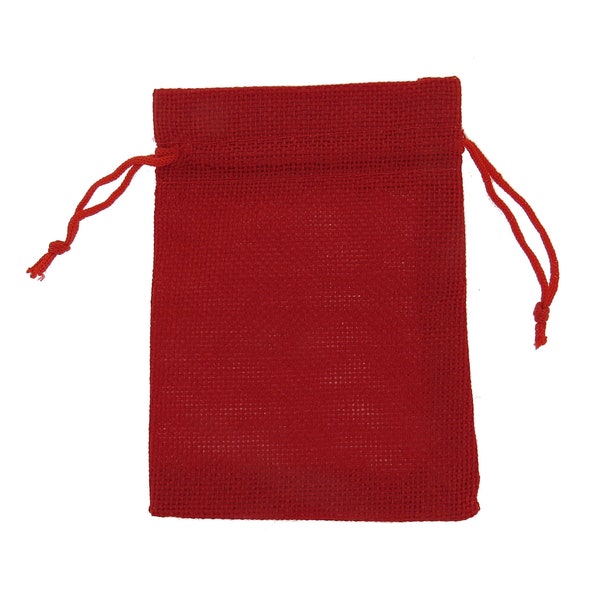 Red Burlap Christmas Holiday Gift Bags  3.75" x 5" Holiday Burlap Drawstring Bags Valentine's day Jewelry Burlap Gift Bags