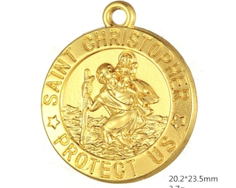 1 pc Saint Christopher Protect Us Gold Plated Medal Charm Pendant Patron Saint of Travelers