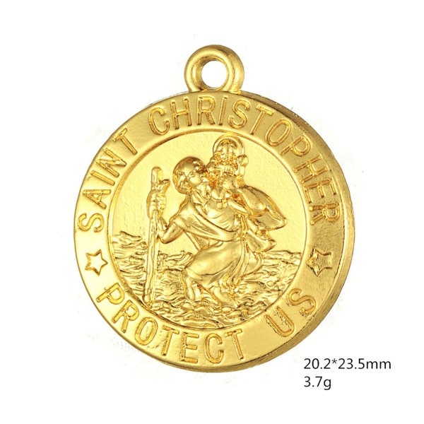 1 pc Saint Christopher Protect Us Gold Plated Medal Charm Pendant Patron Saint of Travelers