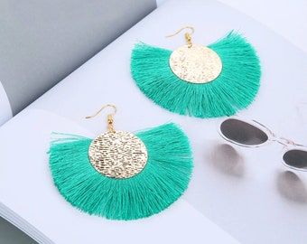 Large Fan Tassel Statement Earrings Dangle Style Earrings ( 5 Colors to choose )