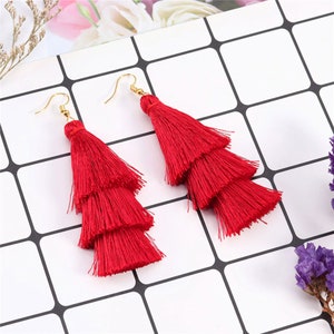 3 layered / Tier Tassel Earrings Bohemian Style Earrings ( Now 8 Colors to choose ) * Limited run