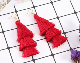 3 layered / Tier Tassel Earrings Bohemian Style Earrings ( Now 8 Colors to choose ) * Limited run