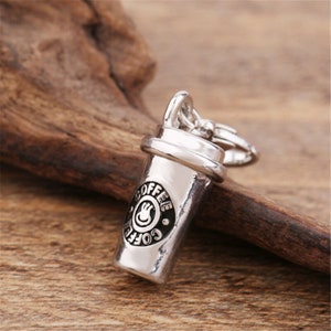 3-D Coffee Travel Cup 21mm x 10.5mm Silver Rhodium Plated Charm With Lobster Claw