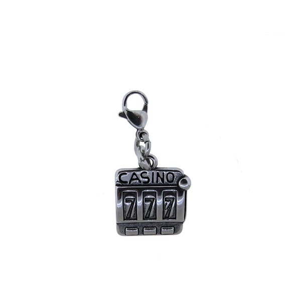 Casino Slot Machine 21.mm x 17.5mm Stainless Steel Charm With Lobster Claw or Dangling Slider