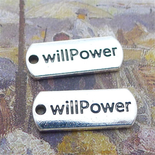 10 pcs. Willpower word Charm Antique Silver Charm Pendant Rectangle Shape Charms 21 x 8mm