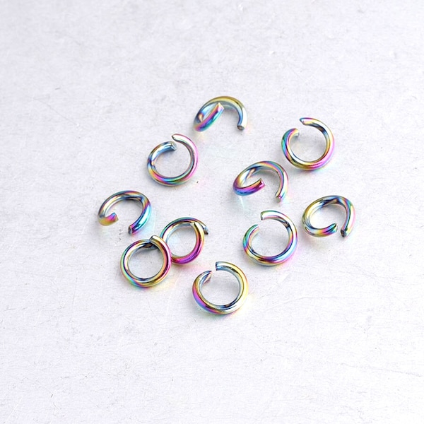 Rainbow Stainless Steel Jump Rings / 25, 50, 100  Pieces 7mm x 1.2mm Thick