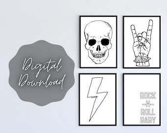 Rock N Roll Baby Nursery Art Prints, Set of 4 (Digital Download)