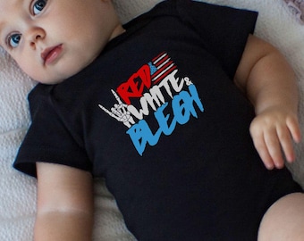 Red White and Blegh 4th of July Infant Bodysuit Onesie, Patriotic Metal Metalcore Death Metal Baby Clothing
