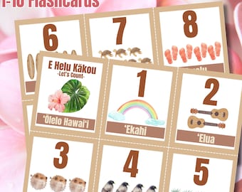 Hawaiian Flashcards, Numbers 1-10, Bilingual Toddler Learning (Digital Download)