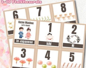 Japanese Kawaii Numbers Flashcards, 1-10 Number Chart in Japanese, Homeschool, Toddler and Preschool Educational Materials, Instant Download