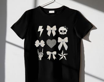 Skulls and Bows Toddler Girl Tee with Cool Rock Vibes, Cool Kids Clothing, Punk Style Toddler, Gift for Edgy Rocker Kids, Back to School