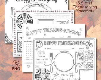 Thanksgiving Holiday Placemats, Coloring and Activity Worksheets for Toddlers, Kids, Classroom, Turkey Handprint Craft Template