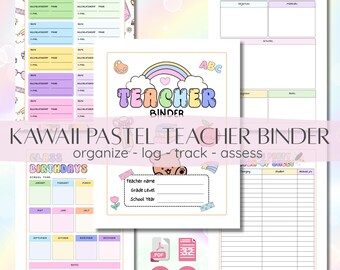 Printable Teacher Binder Template | Pastel Kawaii Themed Classroom Organization | Instant Download PDF Student and Calss Data Tracking