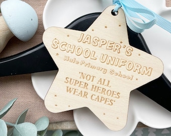 Super Hero School (Nursery) Uniform Personalised Coat Hanger Tag - School Uniform Coat Hanger Personalised Tag - Starting School