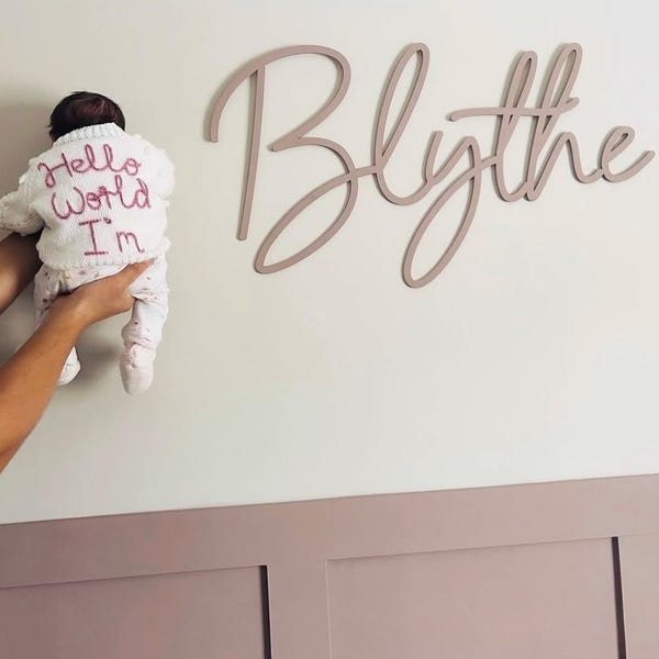 Scribble Font Wooden Name Sign – Personalised Nursery Wall Decor