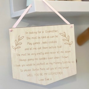 Uma carta para minha madrinha Placa suspensa - Você será minha madrinha - Presente de Deus Mãe - Presente de Deus Menino - Você será meu padrinho