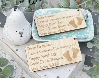 Happy Birthday DADDY To BE from Baby Bump Keyring - Daddy GRANDAD To Be Birthday - Gift From Bump, Pregnancy Announcement Dad To Be, New Dad