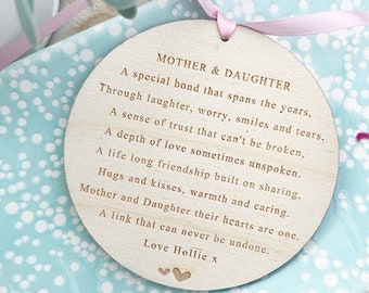 Mother & Daughter Personalised Hanging Decor - Mother's Day Gift For Mum - Gift From Daughter, I Love You Mum, Mother Ornament, Mum Birthday