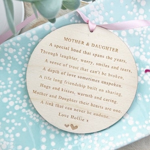 Mother & Daughter Personalised Hanging Decor - Mother&#39;s Day Gift For Mum - Gift From Daughter, I Love You Mum, Mother Ornament, Mum Birthday
